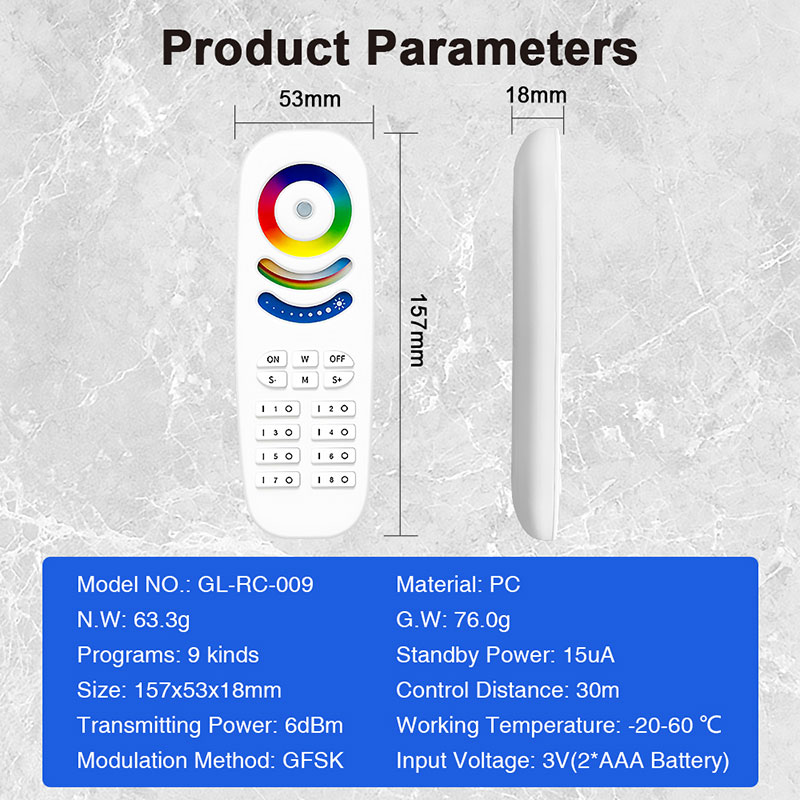 8-Zone RF RGB+CCT LED Light Remote Control GL-RC-009 8-Zone RF RGB+CCT LED Light Remote Control GL-RC-009